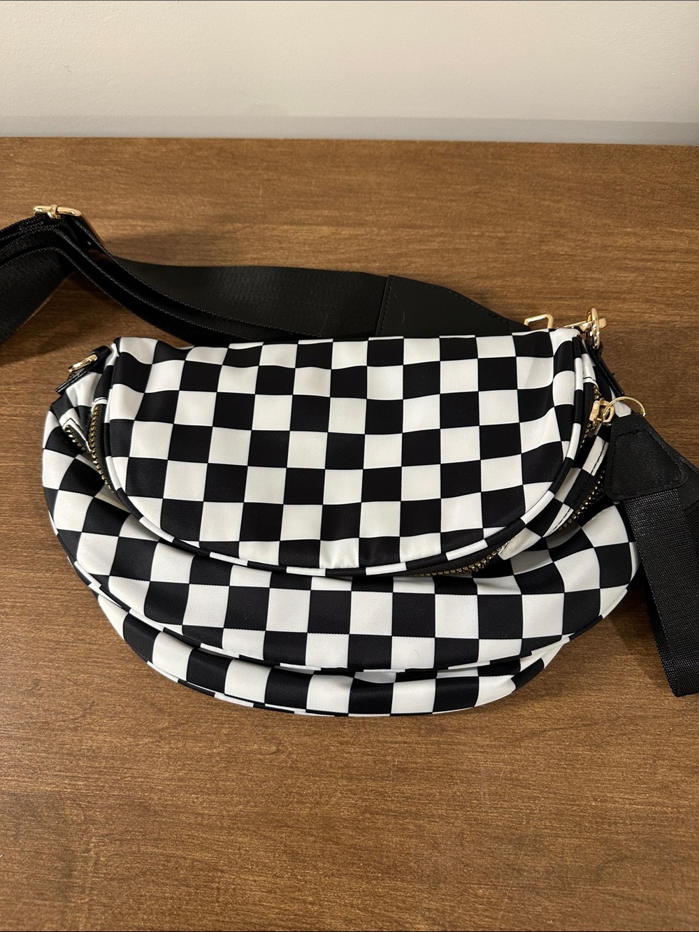 Effamy bum bag. Black & White Checkerboard Crossbody Bag